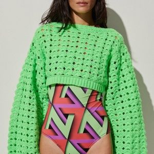Rachel Comey Briola Top Cropped Chunky Knit Lime Green Size S